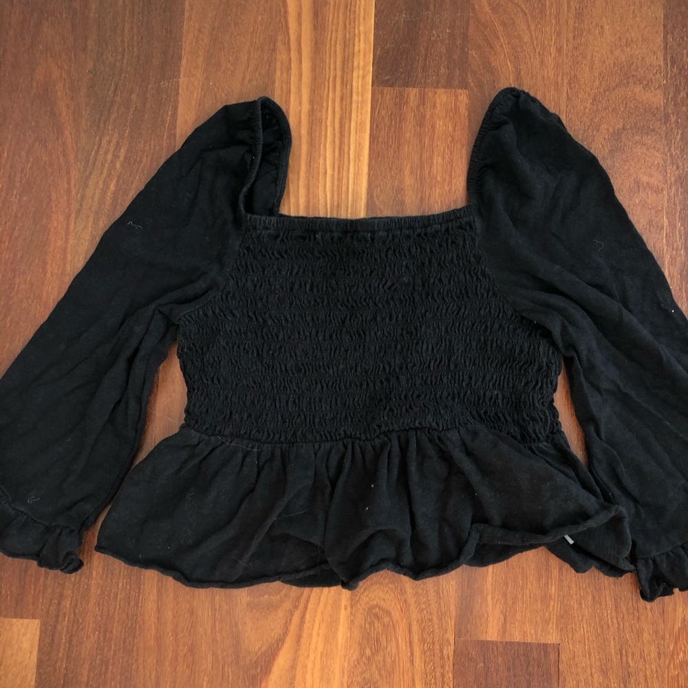 american eagle black crop long sleeve top size xs